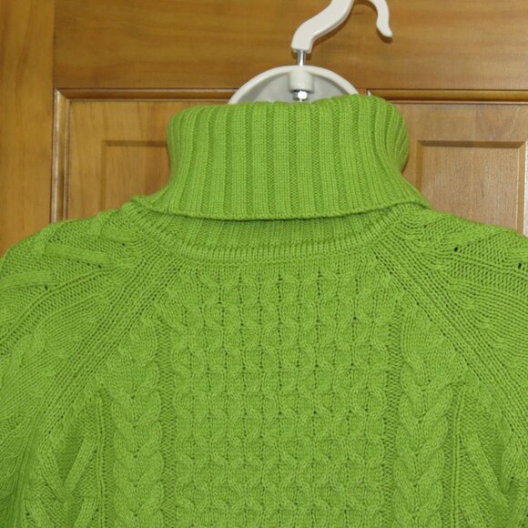 Alison Sheri Chartreuse Turtleneck Cotton Blend Chunky Cable Knit Size Small - Picture 6 of 10